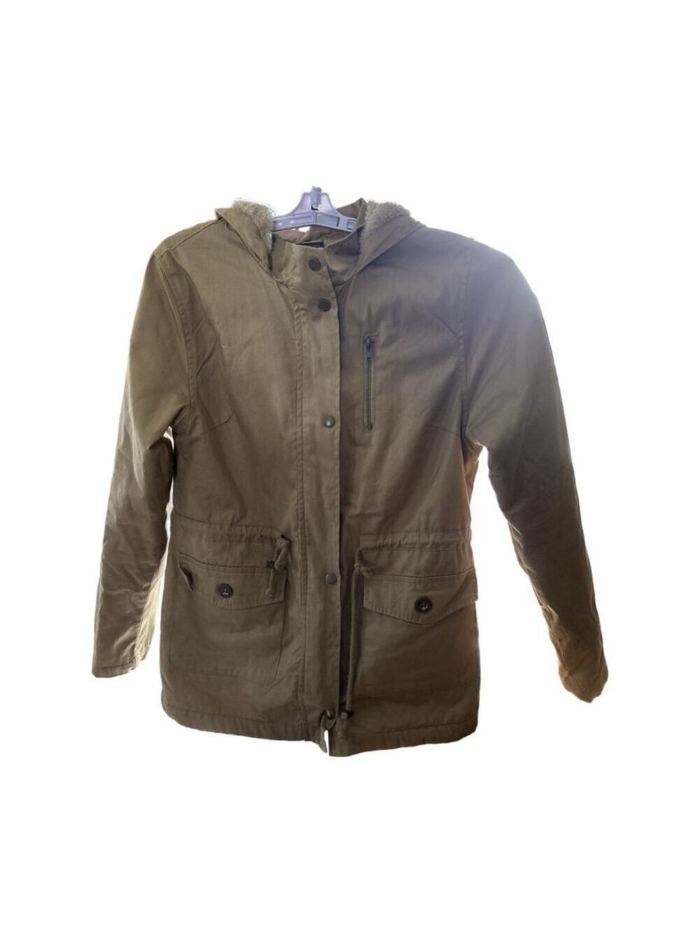 Women's C'ESTTOI Khaki Utility Jacket with Faux Fur Lining, Size S